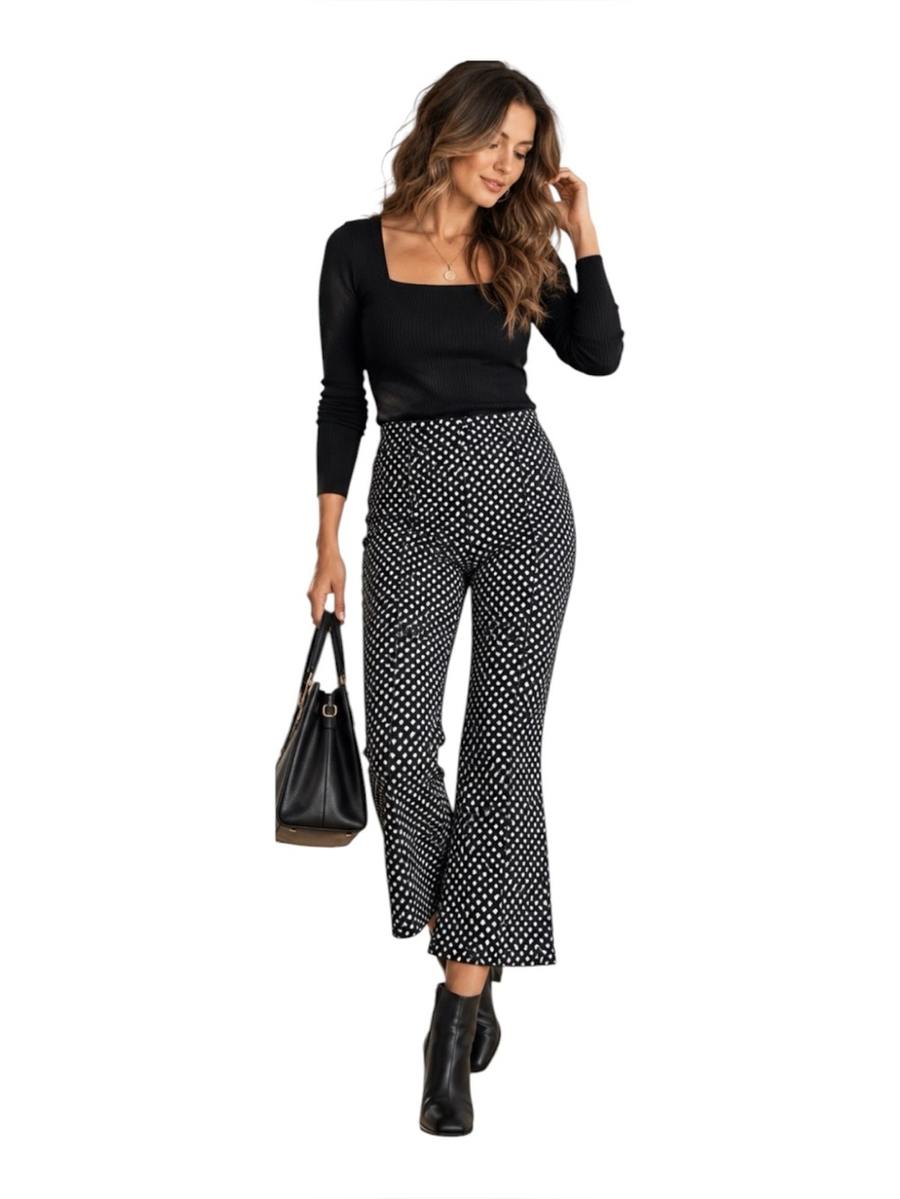 Anthropologie The Essential Crop Flare Pants Black White Diamonds Size Small